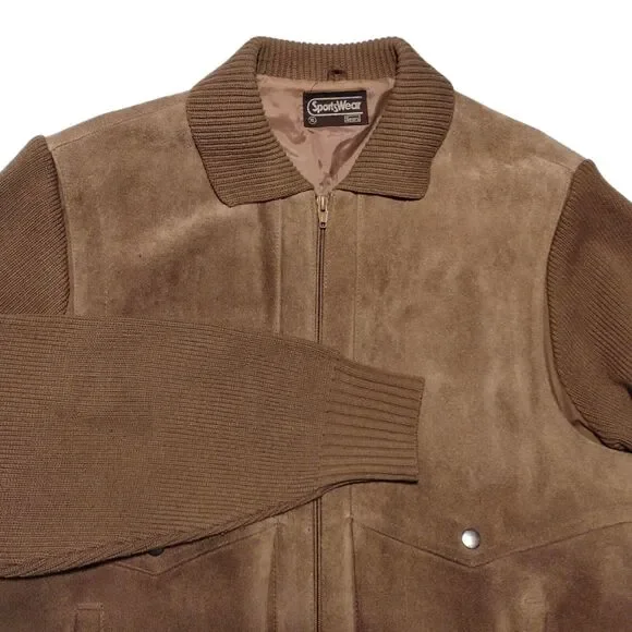 Vintage 60-70's SEARS Sportswear Leather Suede Knit Sweater Bomber Jacket XL Tan - Picture 15 of 15
